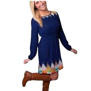 Ya Los Angeles Blue aztec Long Sleeve Dress Size M